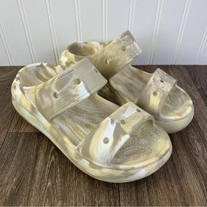 Crocs Classic Comfort Crush Marbled Camo Cream Slip On Platform Sandal W 6 M 4